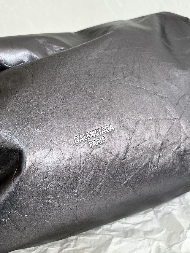 Balenciaga original calfskin crush small tote bag 7429412 dark silver