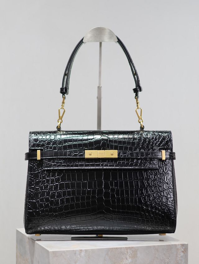 YSL original crocodile calfskin manhattan top handle bag 769512 black