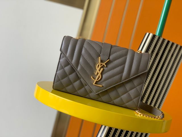 YSL original grained calfskin envelope chain bag 526286 grey