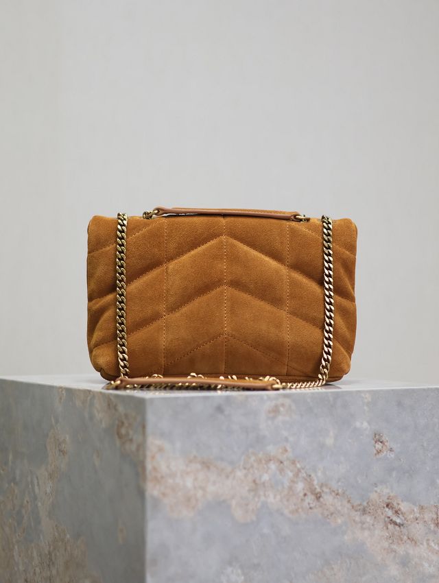 YSL original suede calfskin puffer mini bag 759337 brown