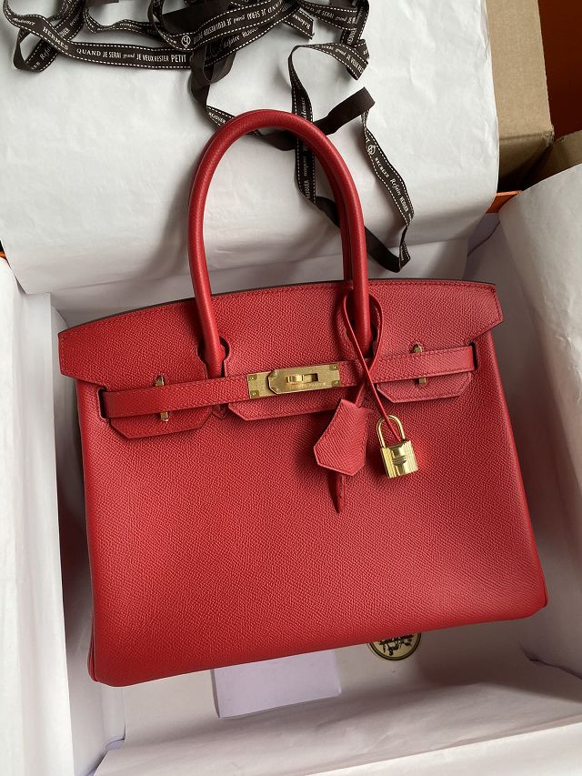 Hermes original epsom leather birkin 30 bag H30-3 rouge casaque