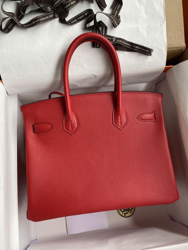 Hermes original epsom leather birkin 30 bag H30-3 rouge casaque