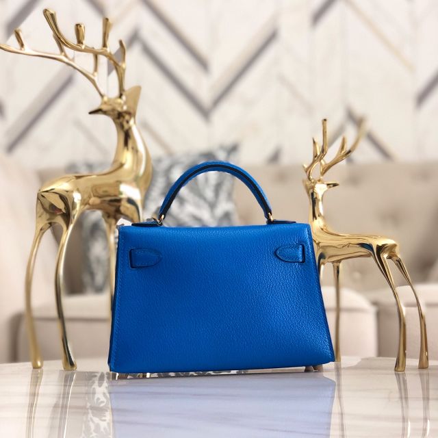 Hermes original chevre mini kelly 19 bag KG0019 blue hydra 