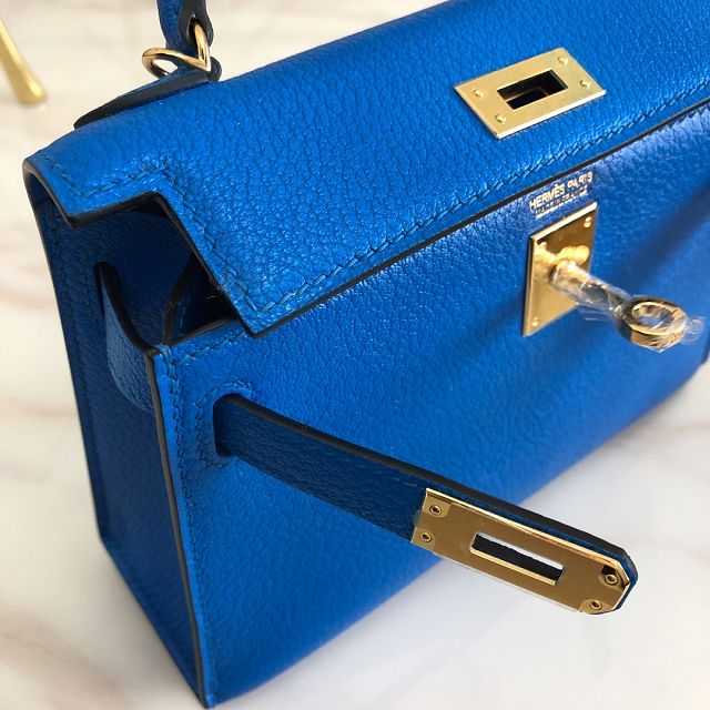 Hermes original chevre mini kelly 19 bag KG0019 blue hydra 