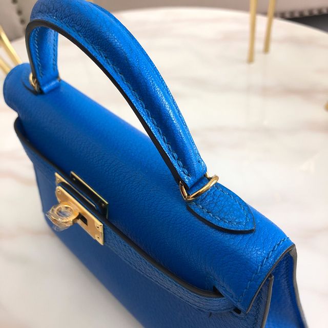 Hermes original chevre mini kelly 19 bag KG0019 blue hydra 