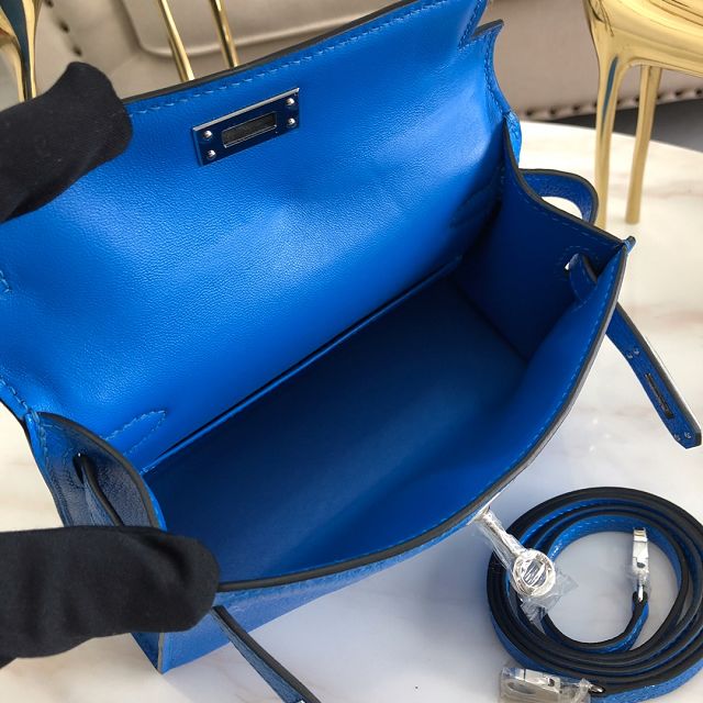 Hermes original chevre mini kelly 19 bag KG0019 blue hydra 
