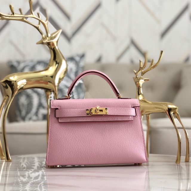 Hermes original chevre mini kelly 19 bag KG0019 rose confetti