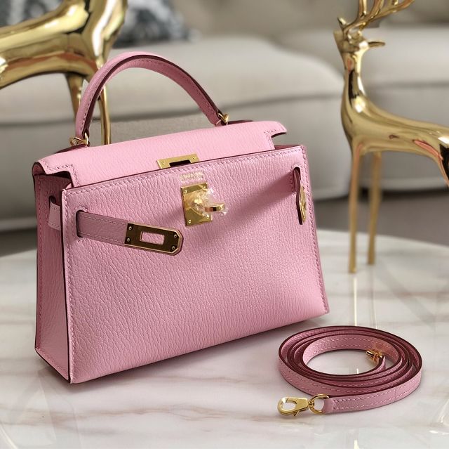 Hermes original chevre mini kelly 19 bag KG0019 rose confetti