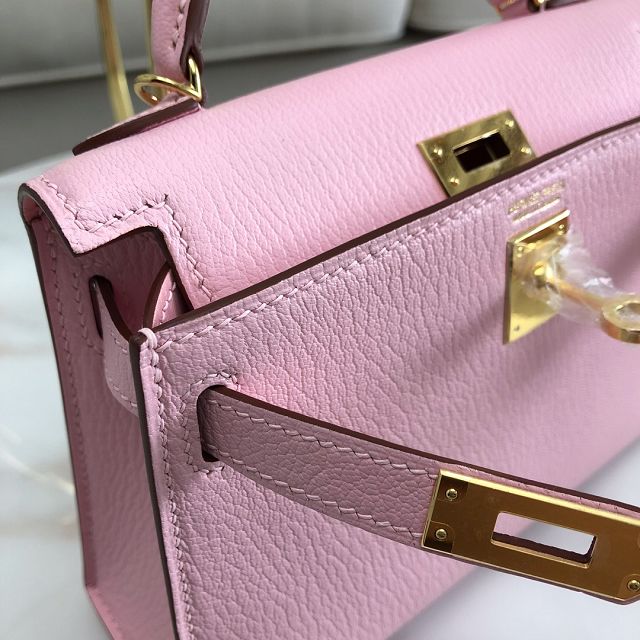Hermes original chevre mini kelly 19 bag KG0019 rose confetti