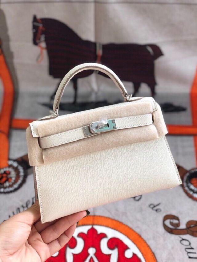 Hermes original chevre mini kelly 19 bag KG0019 craie