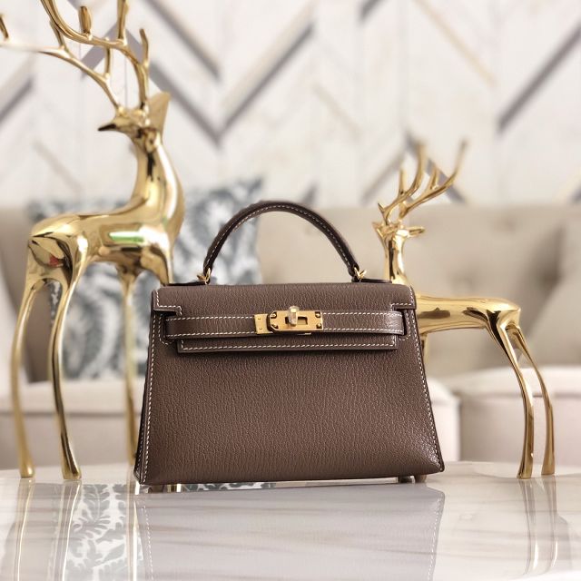Hermes original chevre mini kelly 19 bag KG0019 grey etoupe