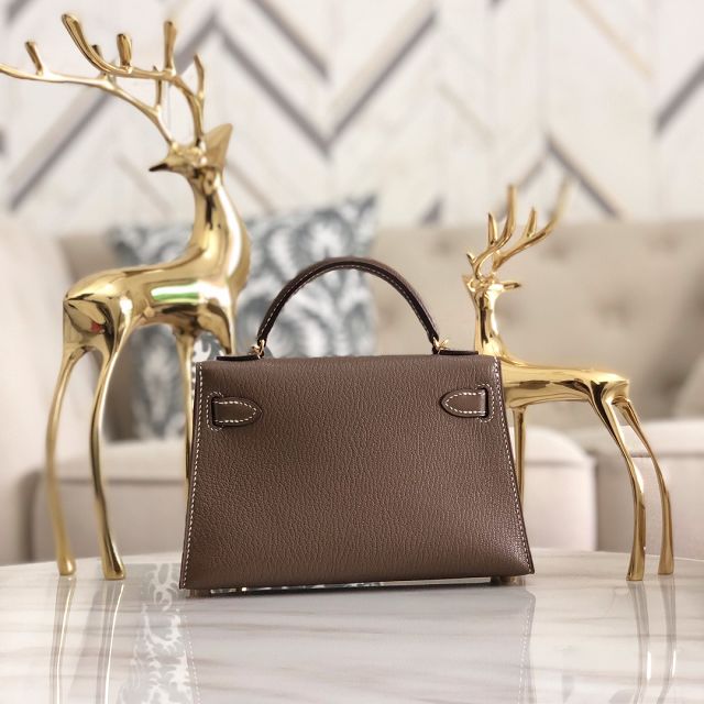Hermes original chevre mini kelly 19 bag KG0019 grey etoupe