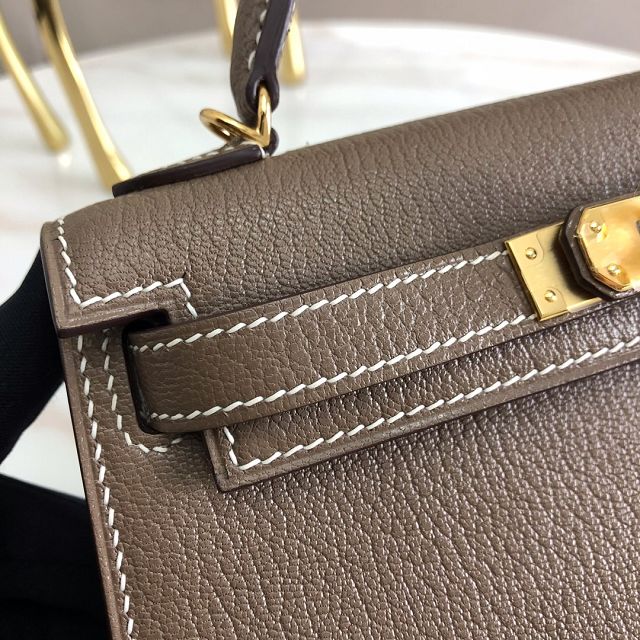 Hermes original chevre mini kelly 19 bag KG0019 grey etoupe