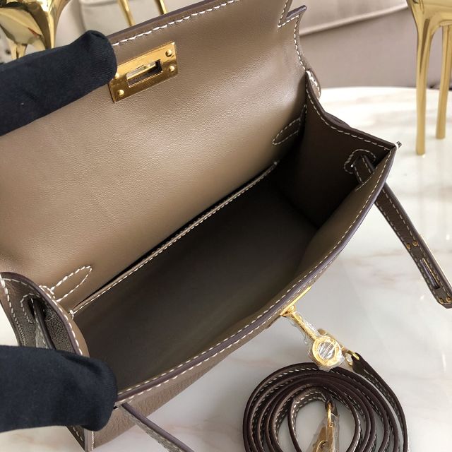 Hermes original chevre mini kelly 19 bag KG0019 grey etoupe