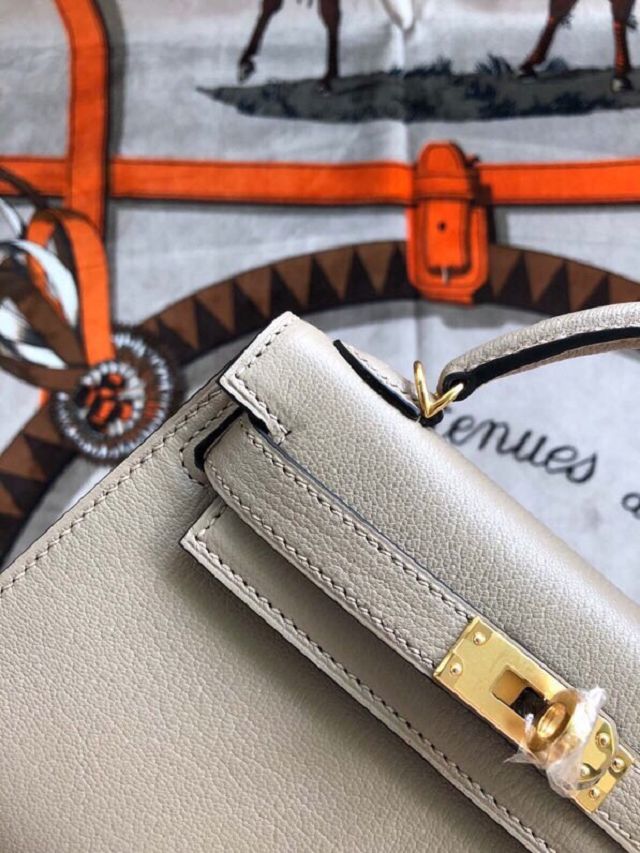 Hermes original chevre mini kelly 19 bag KG0019 grey tourterelle