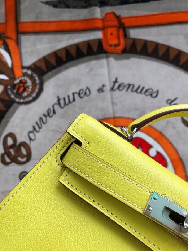 Hermes original chevre mini kelly 19 bag KG0019 lemon yellow