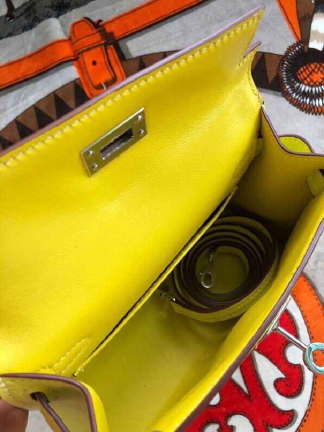 Hermes original chevre mini kelly 19 bag KG0019 lemon yellow
