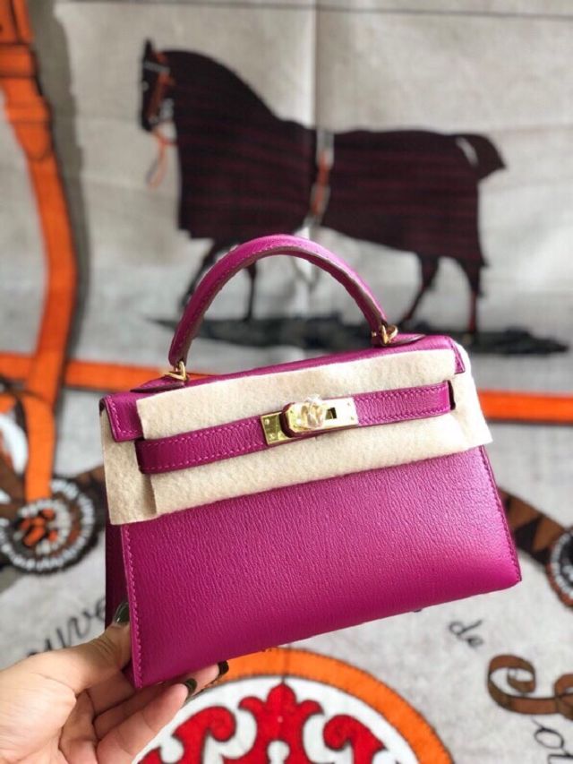 Hermes original chevre mini kelly 19 bag KG0019 rose purple