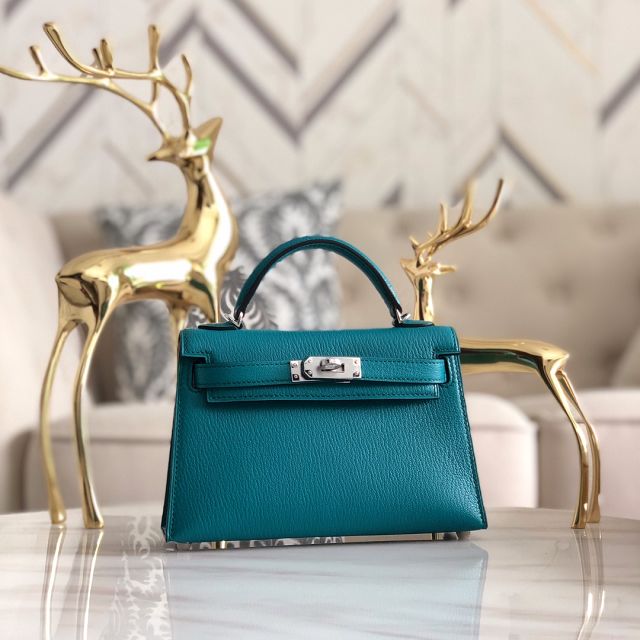 Hermes original chevre mini kelly 19 bag KG0019 turquoise blue