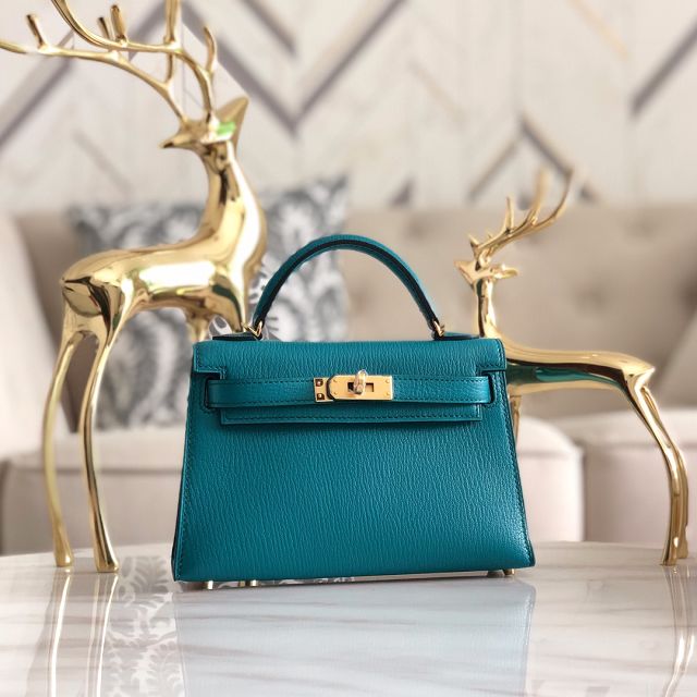 Hermes original chevre mini kelly 19 bag KG0019 turquoise blue