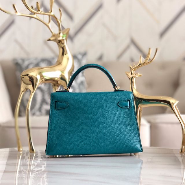 Hermes original chevre mini kelly 19 bag KG0019 turquoise blue