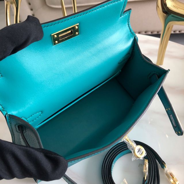 Hermes original chevre mini kelly 19 bag KG0019 turquoise blue