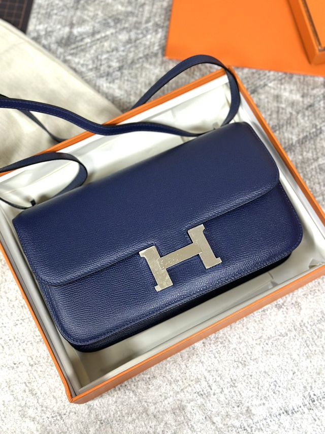 Hermes original epsom leather constance elan bag C026 blue sapphire