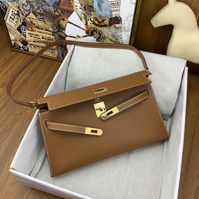 Hermes original chevre leather kelly elan KE0028-5 gold brown