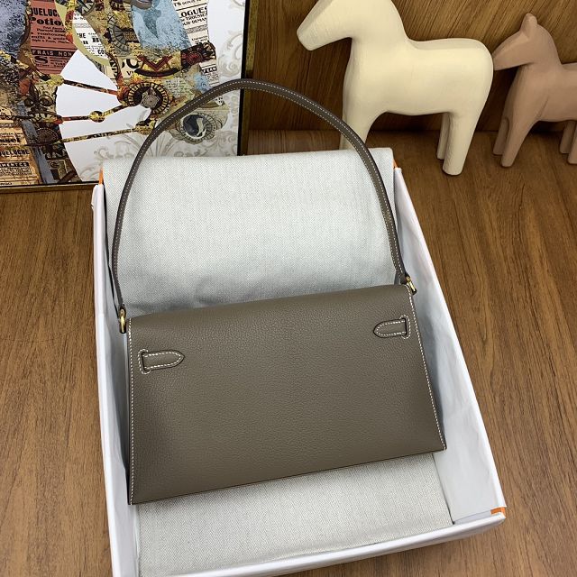 Hermes original chevre leather kelly elan KE0028-5 grey etoupe