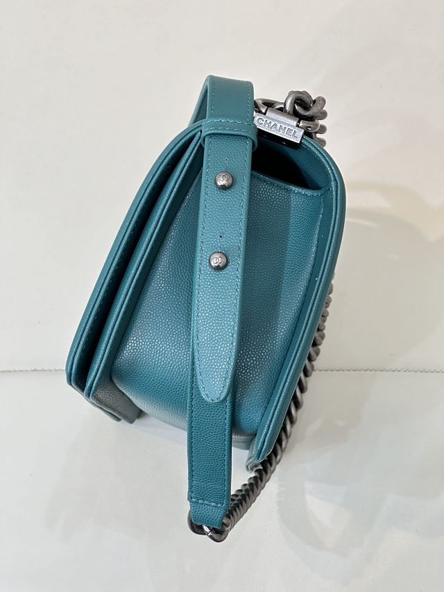 CC original grained calfskin medium boy handbag A67086 peacock green