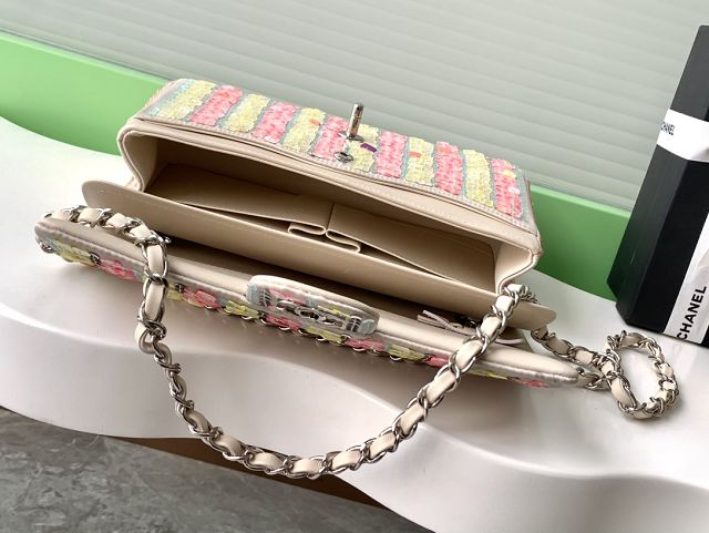 CC original sequins medium flap bag A01112 white&pink