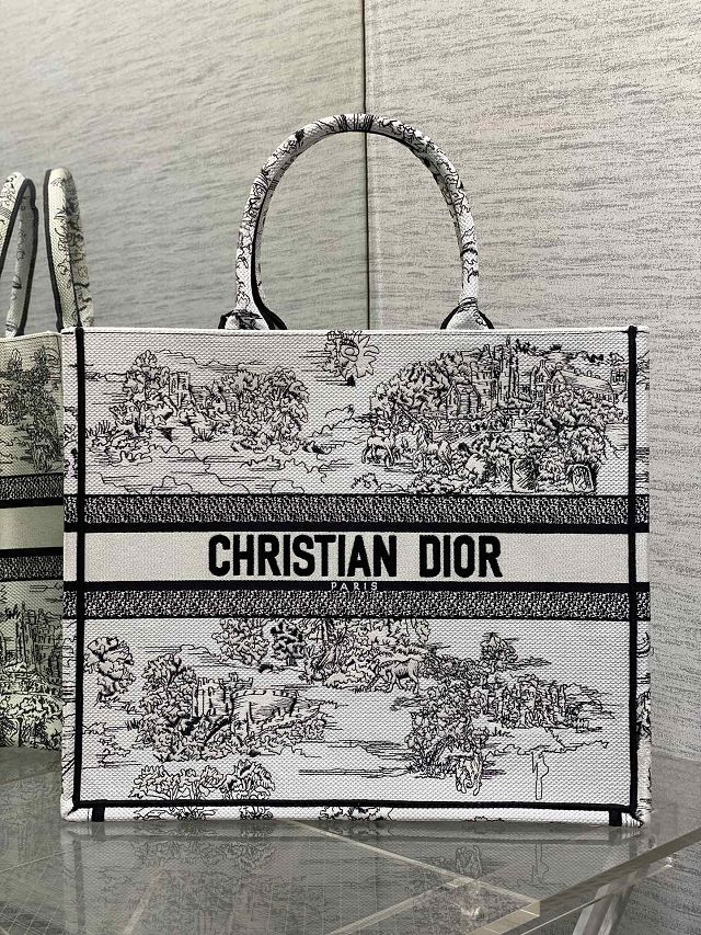 Dior original cotton large book tote bag M1286 white&black
