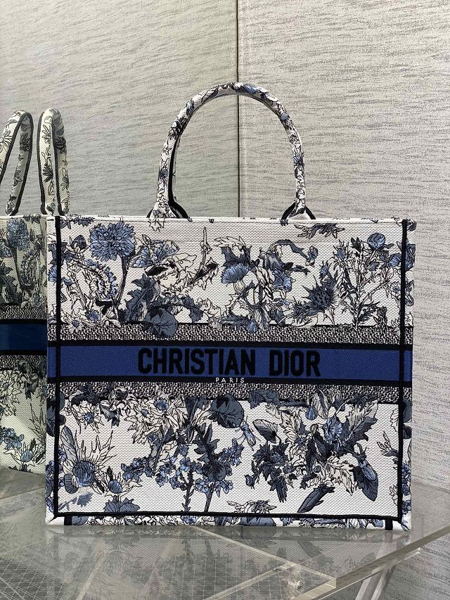 Dior original cotton large book tote bag M1286 white&blue