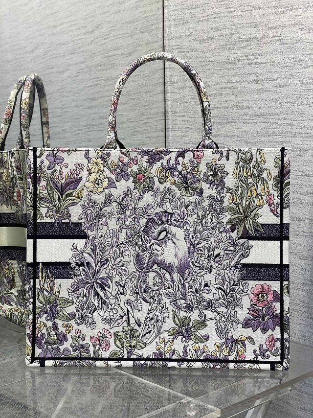 Dior original cotton large book tote bag M1286 white&purple