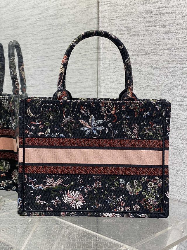 Dior original cotton medium book tote bag M1296 black&pink