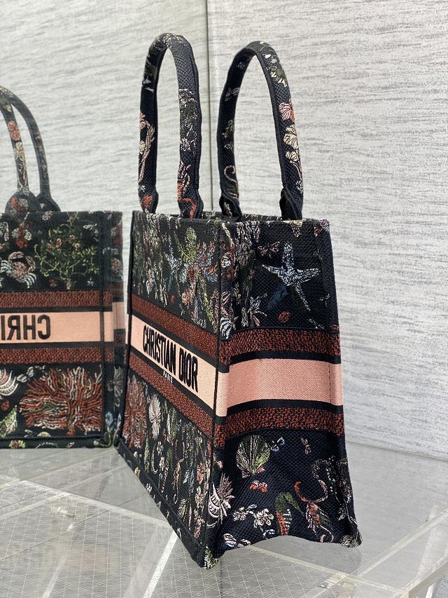 Dior original cotton medium book tote bag M1296 black&pink