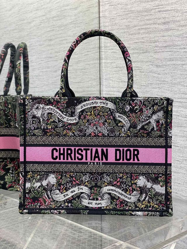 Dior original cotton medium book tote bag M1296 black&pink