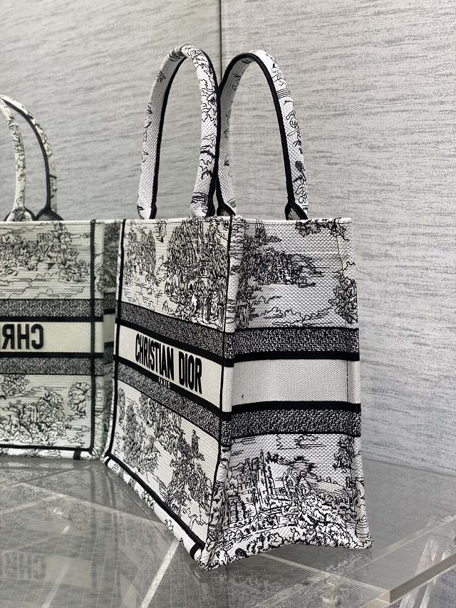 Dior original cotton medium book tote bag M1296 white&black
