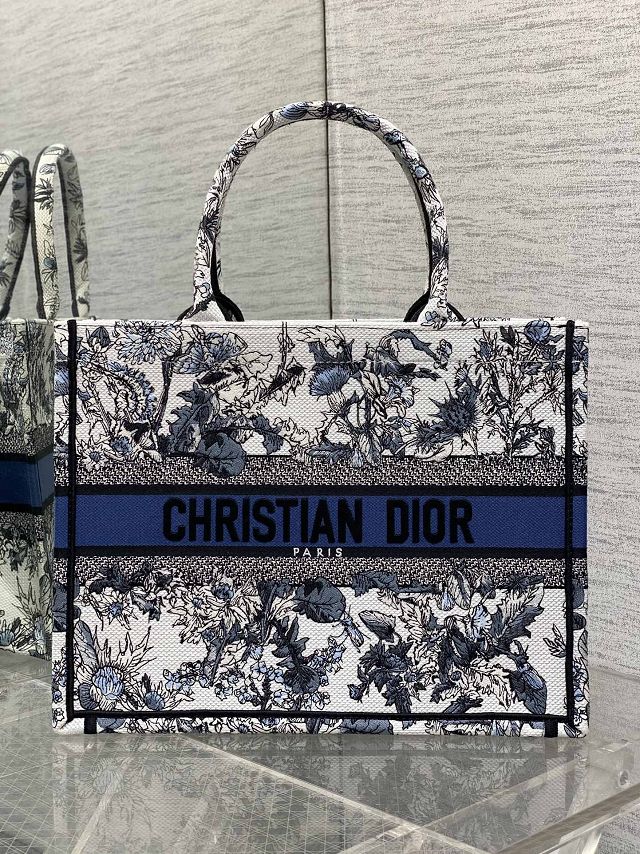 Dior original cotton medium book tote bag M1296 white&blue