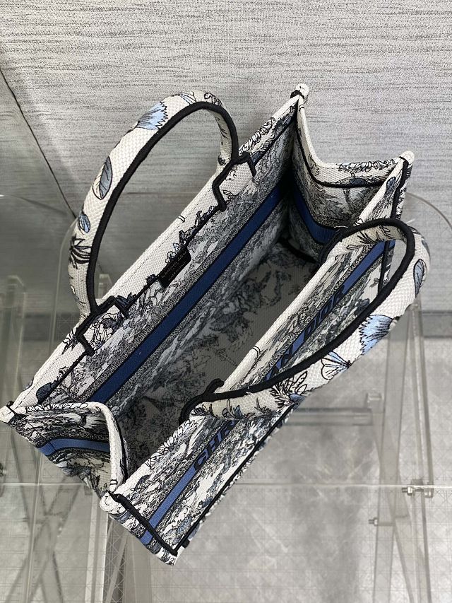 Dior original cotton medium book tote bag M1296 white&blue