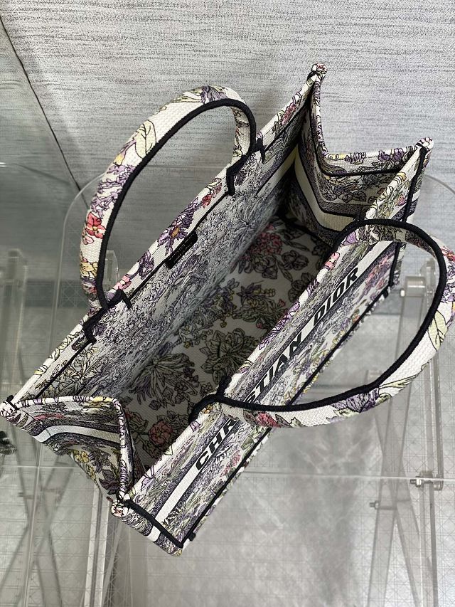 Dior original cotton medium book tote bag M1296 white&purple