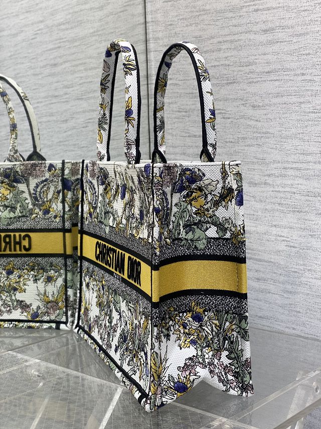 Dior original cotton medium book tote bag M1296 white&yellow