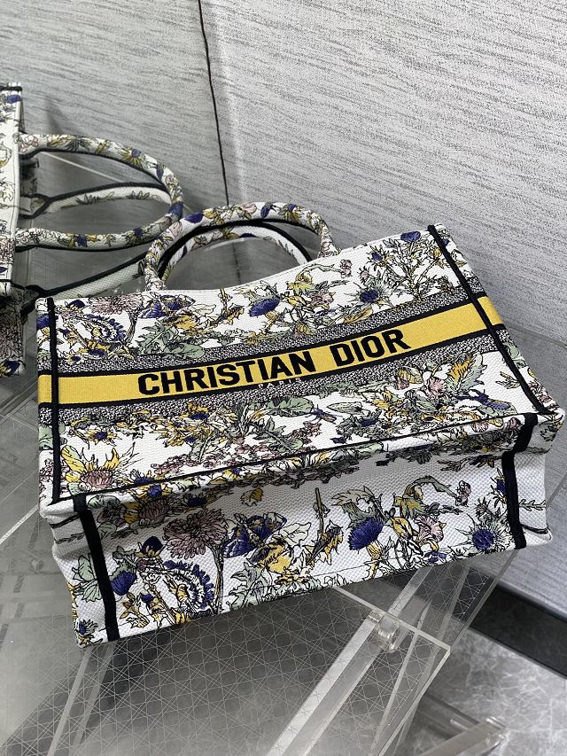 Dior original cotton medium book tote bag M1296 white&yellow
