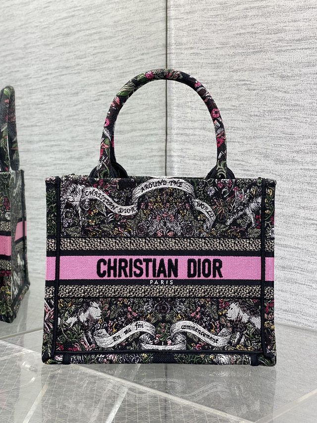 Dior original cotton small book tote bag M1265 black&pink