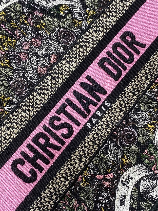 Dior original cotton small book tote bag M1265 black&pink