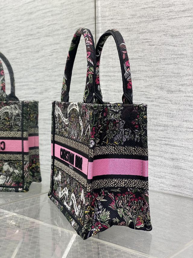 Dior original cotton small book tote bag M1265 black&pink