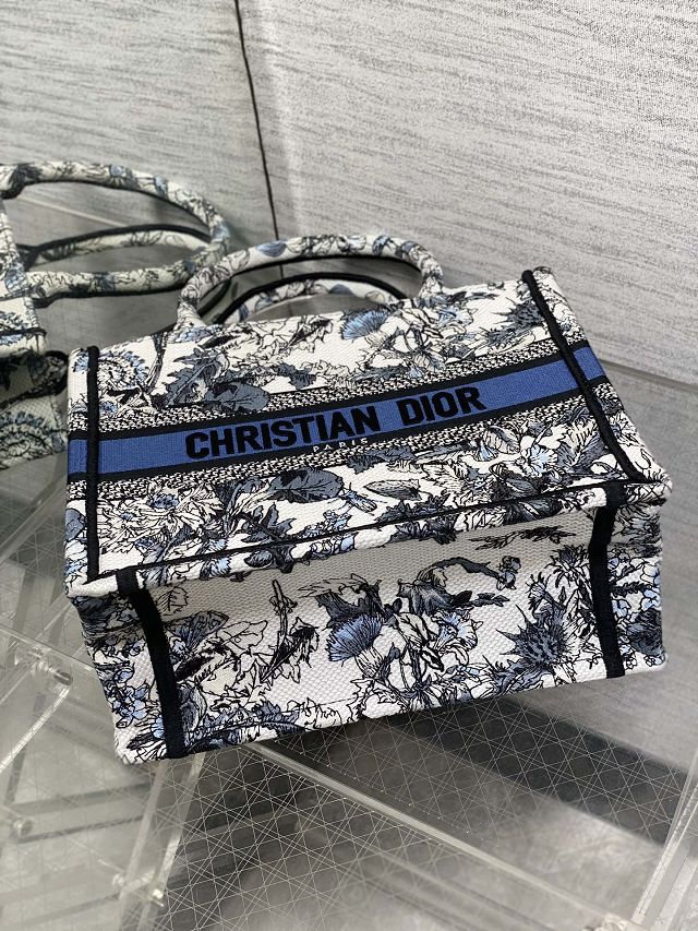 Dior original cotton small book tote bag M1265 white&blue