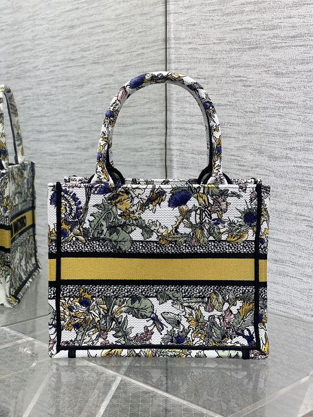 Dior original cotton small book tote bag M1265 white&yellow