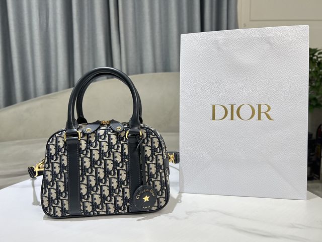Dior original jacquard medium d-vibe bowling bag M1340 blue