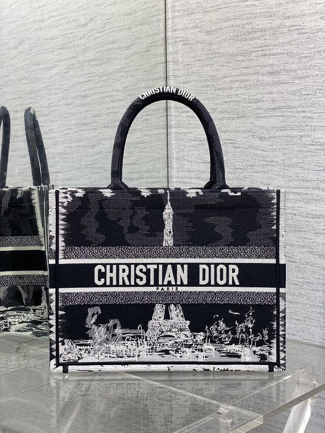 Dior original cotton medium book tote bag M1296 black
